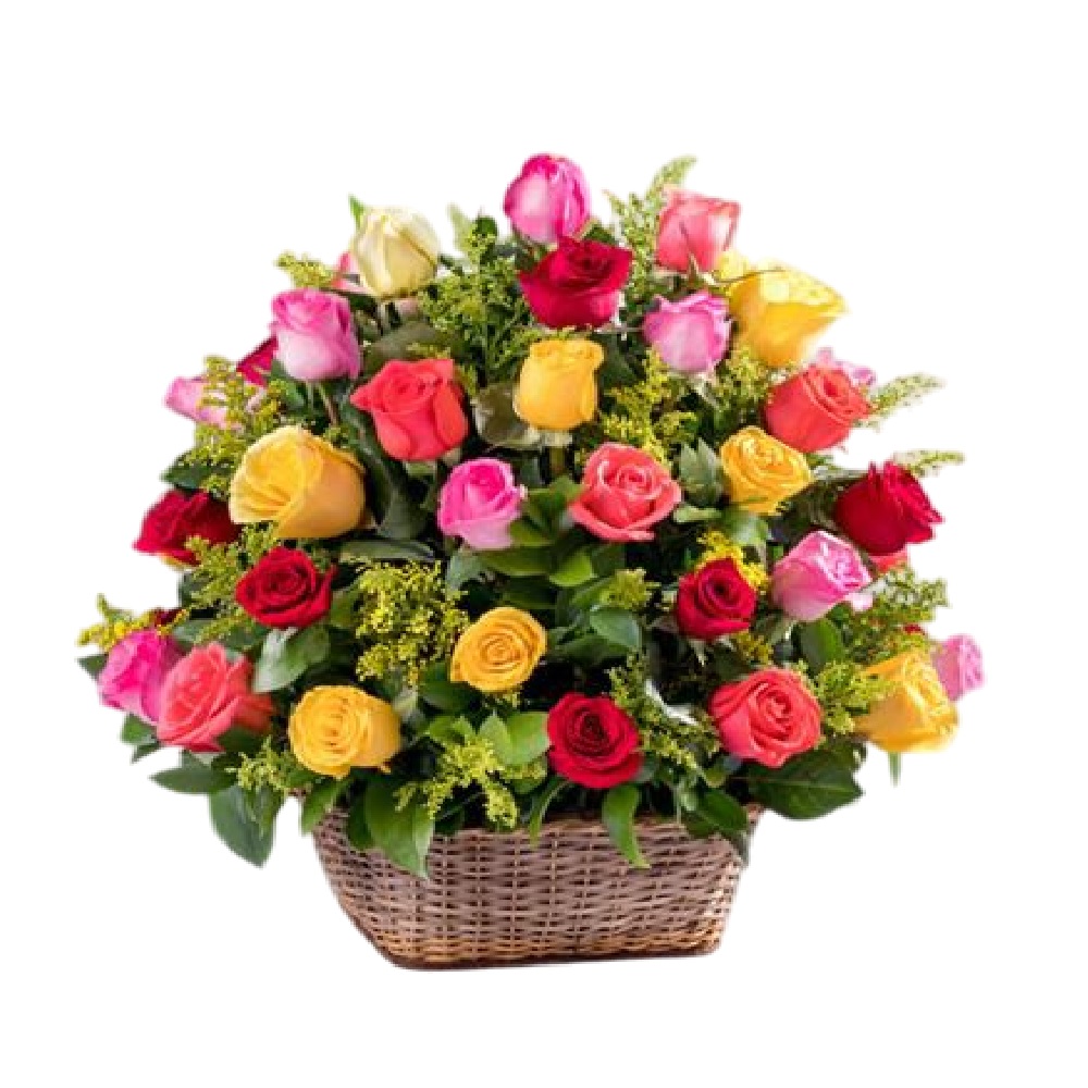 RAMO DE ROSAS REDONDO POR 50 ROSAS DE COLORES
