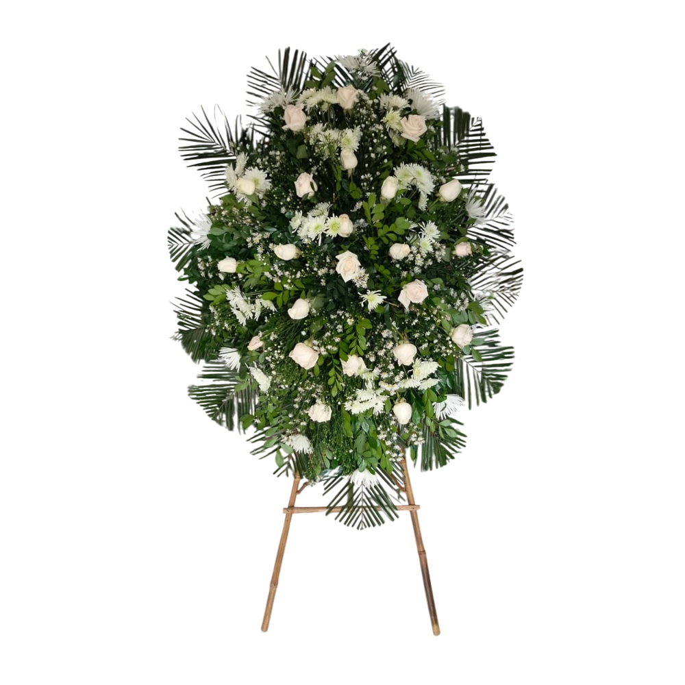 PEDESTAL FUNEBRE ROSA BLANCA Y CHIROSA