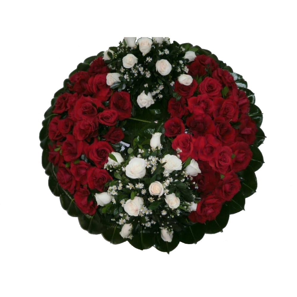 CORANA FUNEBRE DUAL EN ROSA ROJA Y BLANCA